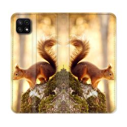Housse cuir portefeuille Pour Samsung Galaxy A22 5G Animal Ecureuil Bois