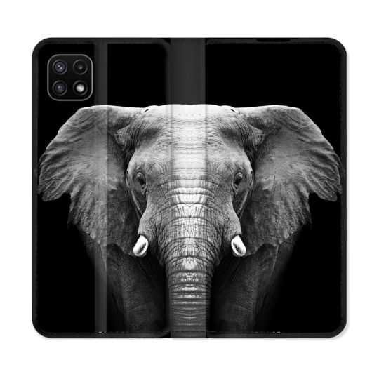 Housse cuir portefeuille Pour Samsung Galaxy A22 5G Animal Elephant Noir
