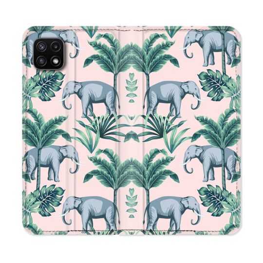 Housse cuir portefeuille Pour Samsung Galaxy A22 5G Animal Elephant Pattern