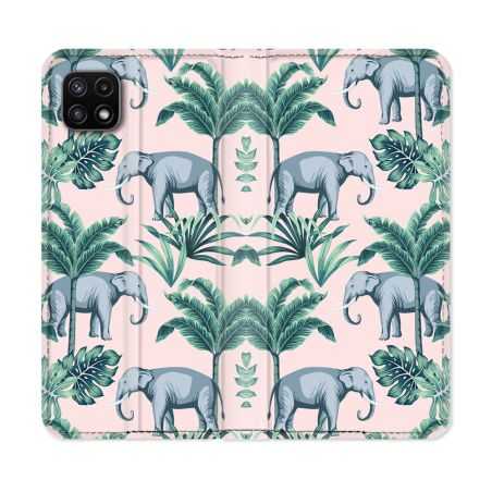 Housse cuir portefeuille Pour Samsung Galaxy A22 5G Animal Elephant Pattern