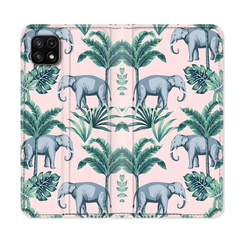 Housse cuir portefeuille Pour Samsung Galaxy A22 5G Animal Elephant Pattern