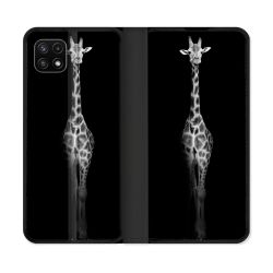 Housse cuir portefeuille Pour Samsung Galaxy A22 5G Animal Girafe Noire