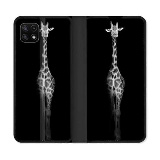 Housse cuir portefeuille Pour Samsung Galaxy A22 5G Animal Girafe Noire