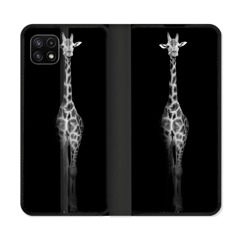 Housse cuir portefeuille Pour Samsung Galaxy A22 5G Animal Girafe Noire