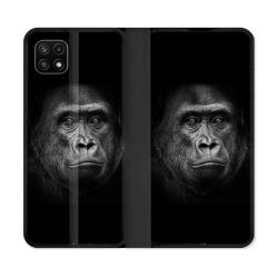 Housse cuir portefeuille Pour Samsung Galaxy A22 5G Animal Gorille Noir