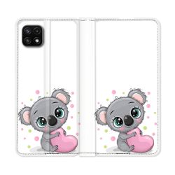 Housse cuir portefeuille Pour Samsung Galaxy A22 5G Animal Koala Cœur
