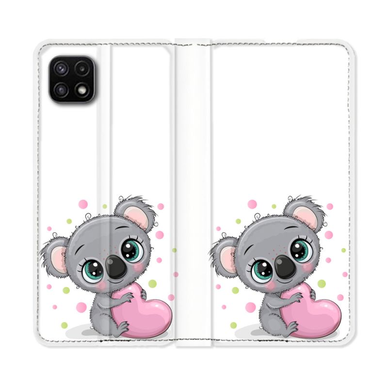 Housse cuir portefeuille Pour Samsung Galaxy A22 5G Animal Koala Cœur