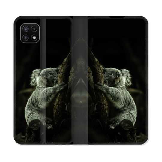 Housse cuir portefeuille Pour Samsung Galaxy A22 5G Animal Koala Noir