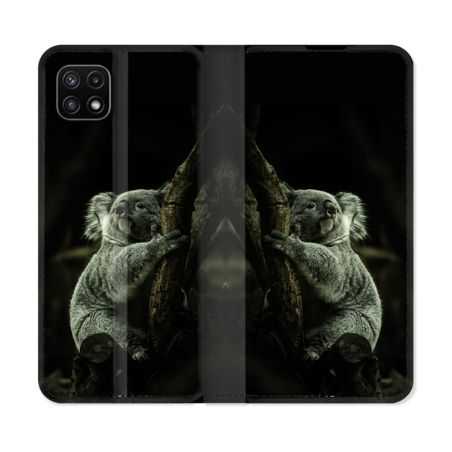 Housse cuir portefeuille Pour Samsung Galaxy A22 5G Animal Koala Noir