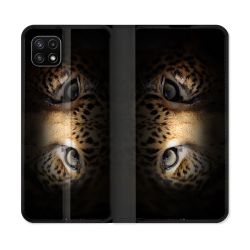 Housse cuir portefeuille Pour Samsung Galaxy A22 5G Animal Leopard Yeux