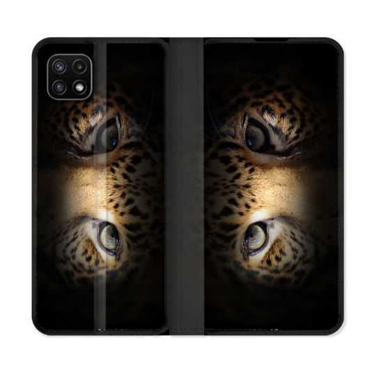 Housse cuir portefeuille Pour Samsung Galaxy A22 5G Animal Leopard Yeux