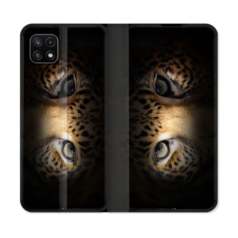 Housse cuir portefeuille Pour Samsung Galaxy A22 5G Animal Leopard Yeux