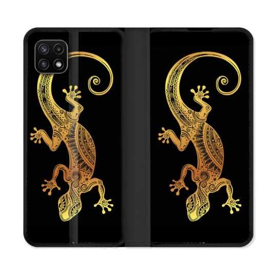 Housse cuir portefeuille Pour Samsung Galaxy A22 5G Animal Lezard Noir