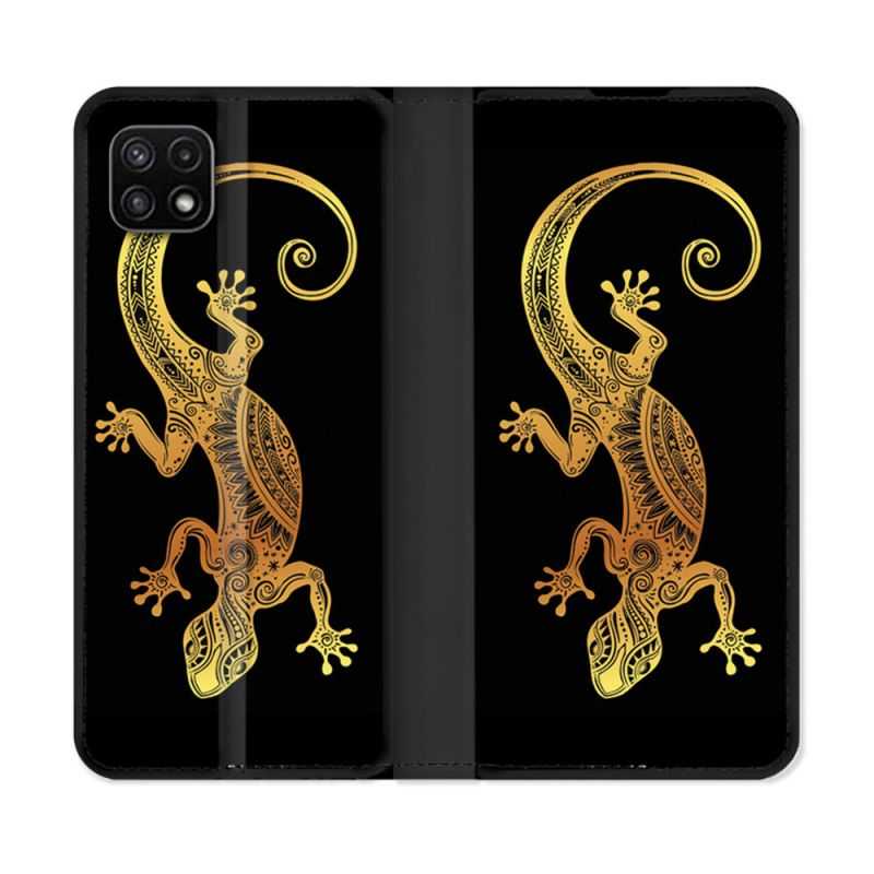 Housse cuir portefeuille Pour Samsung Galaxy A22 5G Animal Lezard Noir