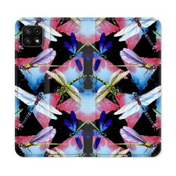 Housse cuir portefeuille Pour Samsung Galaxy A22 5G Animal Libellule