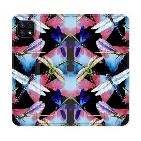 Housse cuir portefeuille Pour Samsung Galaxy A22 5G Animal Libellule