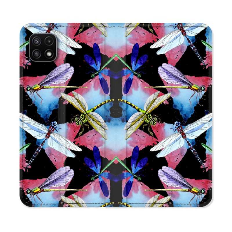 Housse cuir portefeuille Pour Samsung Galaxy A22 5G Animal Libellule