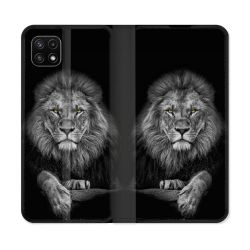 Housse cuir portefeuille Pour Samsung Galaxy A22 5G Animal Lion Majestueux