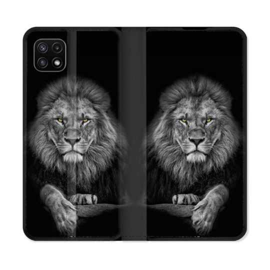 Housse cuir portefeuille Pour Samsung Galaxy A22 5G Animal Lion Majestueux