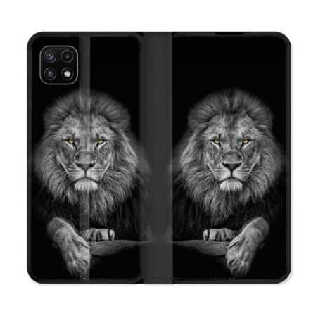 Housse cuir portefeuille Pour Samsung Galaxy A22 5G Animal Lion Majestueux