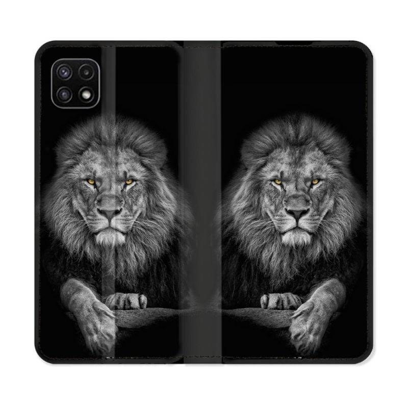 Housse cuir portefeuille Pour Samsung Galaxy A22 5G Animal Lion Majestueux
