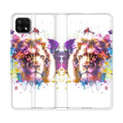 Housse cuir portefeuille Pour Samsung Galaxy A22 5G Animal Lion Tag