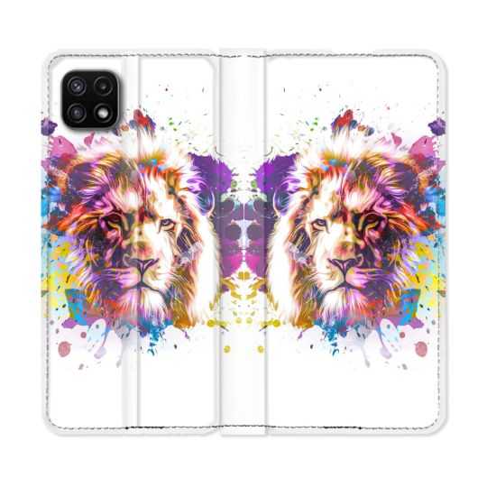 Housse cuir portefeuille Pour Samsung Galaxy A22 5G Animal Lion Tag