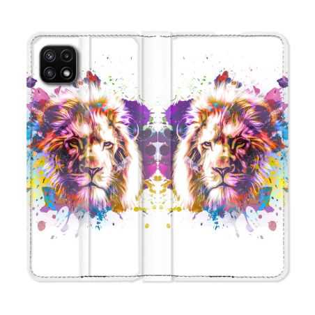 Housse cuir portefeuille Pour Samsung Galaxy A22 5G Animal Lion Tag