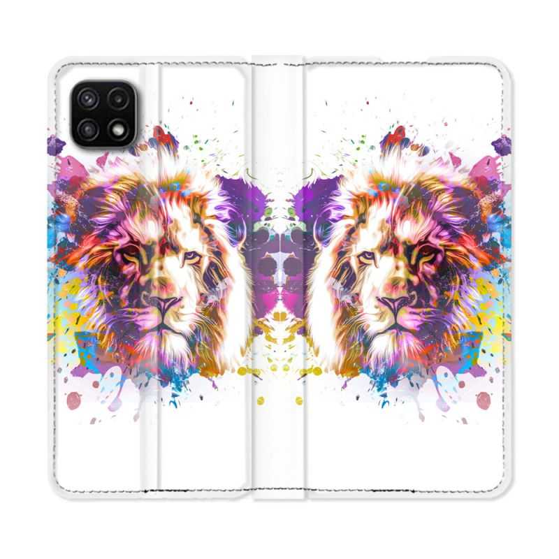 Housse cuir portefeuille Pour Samsung Galaxy A22 5G Animal Lion Tag