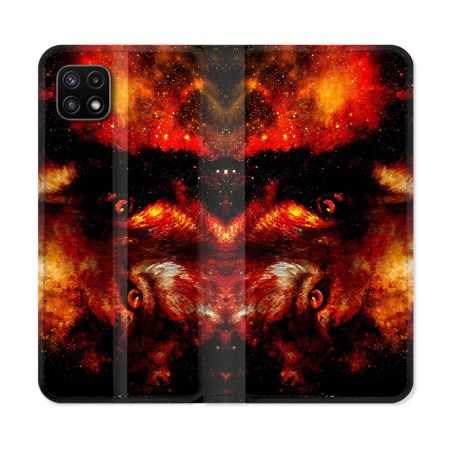 Housse cuir portefeuille Pour Samsung Galaxy A22 5G Animal Loup Espace