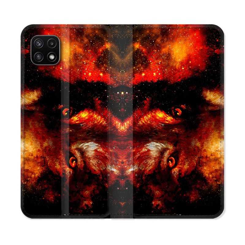 Housse cuir portefeuille Pour Samsung Galaxy A22 5G Animal Loup Espace