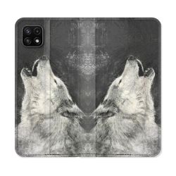 Housse cuir portefeuille Pour Samsung Galaxy A22 5G Animal Loup Hurlement