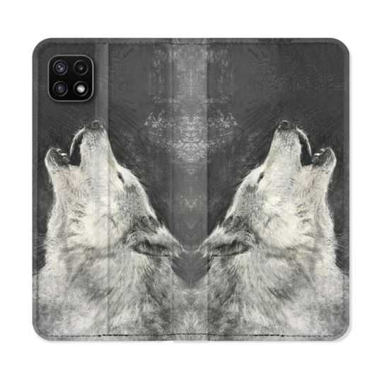 Housse cuir portefeuille Pour Samsung Galaxy A22 5G Animal Loup Hurlement