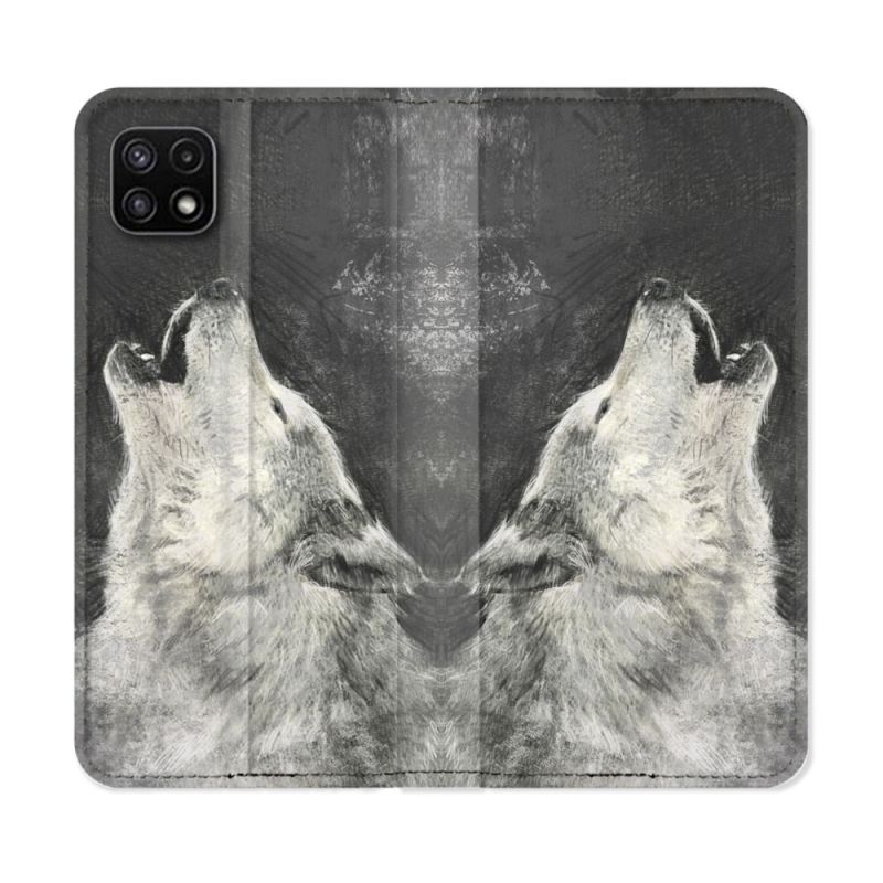 Housse cuir portefeuille Pour Samsung Galaxy A22 5G Animal Loup Hurlement