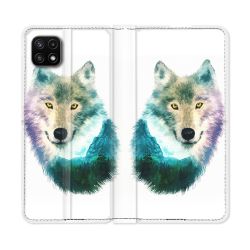 Housse cuir portefeuille Pour Samsung Galaxy A22 5G Animal Loup Montagne