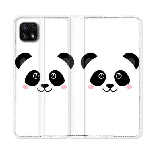 Housse cuir portefeuille Pour Samsung Galaxy A22 5G Animal Panda Blanc
