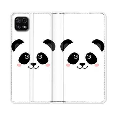 Housse cuir portefeuille Pour Samsung Galaxy A22 5G Animal Panda Blanc