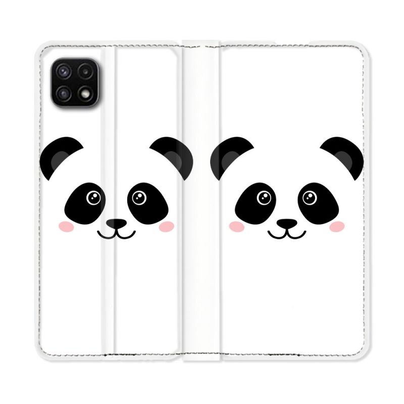 Housse cuir portefeuille Pour Samsung Galaxy A22 5G Animal Panda Blanc