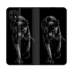 Housse cuir portefeuille Pour Samsung Galaxy A22 5G Animal Panthère Noire