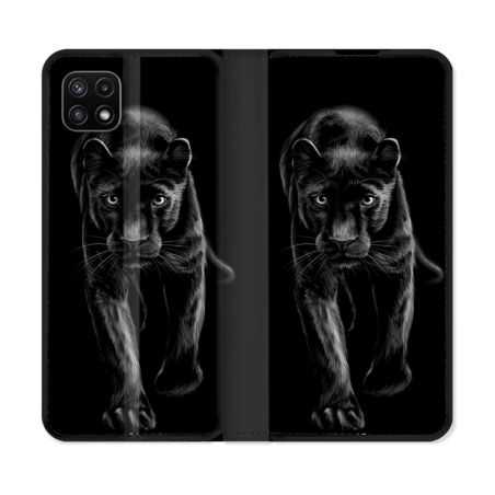 Housse cuir portefeuille Pour Samsung Galaxy A22 5G Animal Panthère Noire