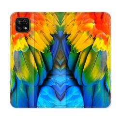 Housse cuir portefeuille Pour Samsung Galaxy A22 5G Animal Perroquet Plume