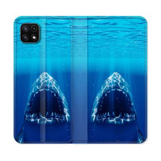 Housse cuir portefeuille Pour Samsung Galaxy A22 5G Animal Requin Dent