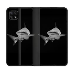Housse cuir portefeuille Pour Samsung Galaxy A22 5G Animal Requin Sombre