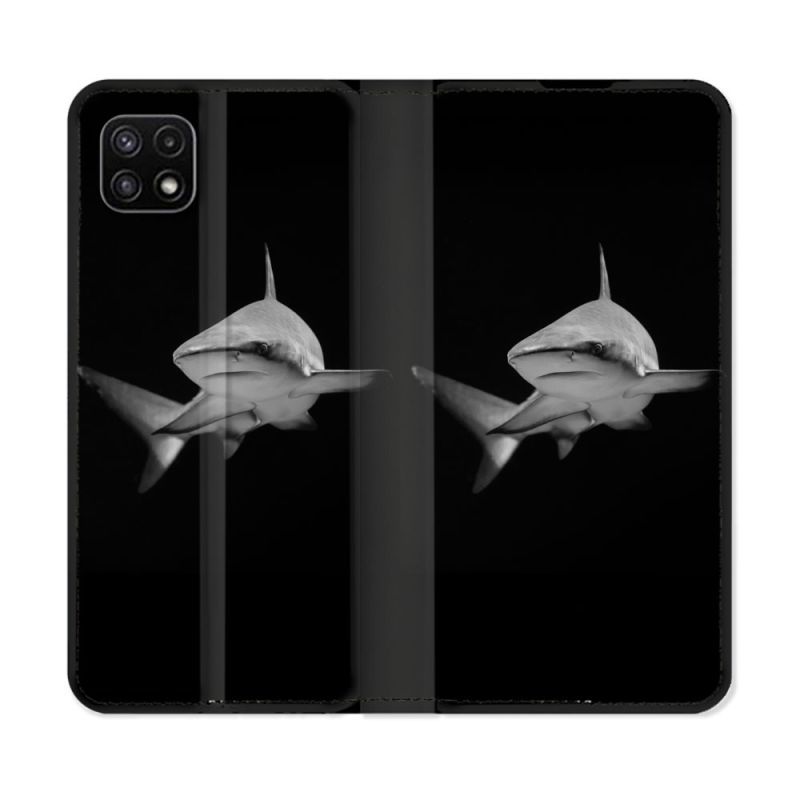 Housse cuir portefeuille Pour Samsung Galaxy A22 5G Animal Requin Sombre