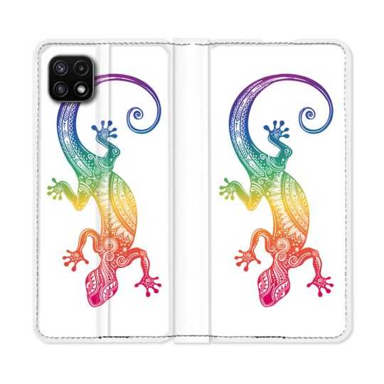 Housse cuir portefeuille Pour Samsung Galaxy A22 5G Animal Salamandre Color