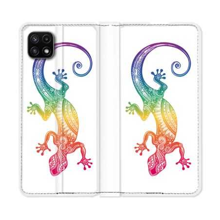 Housse cuir portefeuille Pour Samsung Galaxy A22 5G Animal Salamandre Color