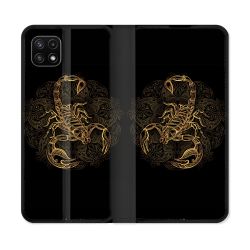 Housse cuir portefeuille Pour Samsung Galaxy A22 5G Animal Scorpion Fresque