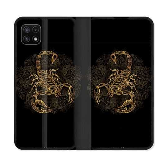 Housse cuir portefeuille Pour Samsung Galaxy A22 5G Animal Scorpion Fresque