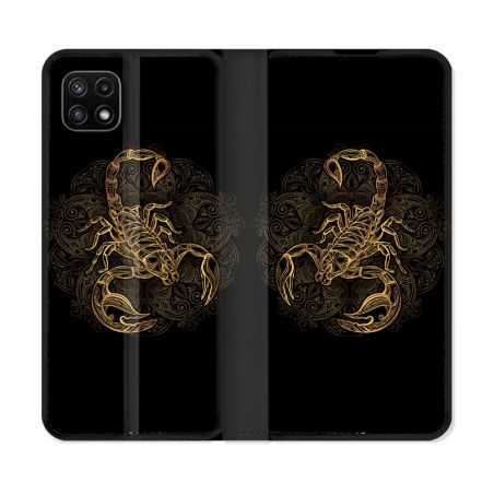 Housse cuir portefeuille Pour Samsung Galaxy A22 5G Animal Scorpion Fresque