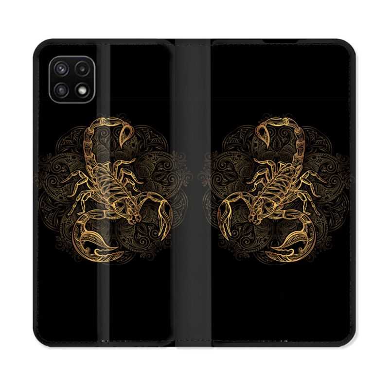 Housse cuir portefeuille Pour Samsung Galaxy A22 5G Animal Scorpion Fresque